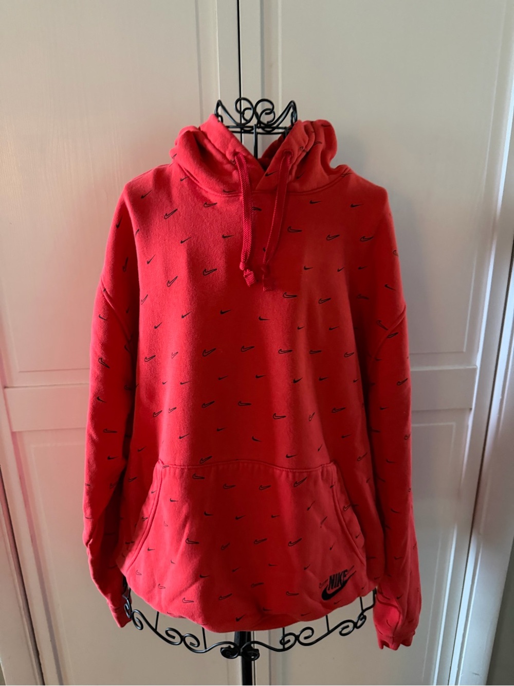 Nike Red All-Over Swoosh Crewneck Hoodie